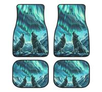 Wolves Howling Northern Lights Novelty Car Floor Mat Printed Water-proof All Weather Cars Floor Carpet Mats 4 Pieces Sets