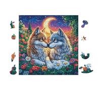Wolves Hugging in Moonlight Forest 100-piece Jigsaw Puzzle Set For Adults Teens 14+ Logic Skill Indoor Game Family Game Night Summer Recycled Cardboard 28x28cm