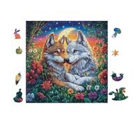 Wolves Hugging in Moonlight Forest 100 Piece Premium Jigsaw Puzzle Adult Jigsaws Brain Training Hobby Home Decor Winter Gift Unique Shaped Eco Friendly Material 28x28cm