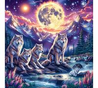 Wolves in Moonlight Forest 100 Pc DIY Jigsaw Puzzle Puzzles for Adults Teens Hard Challenging Team Building Stress Reducing Autumn Sturdy Wooden Cardboard 28x28cm