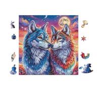 Wolves in Moonlight Forest 100 Pc DIY Jigsaw Puzzle Puzzles for Adults Teens Hard Challenging Team Building Stress Reducing Autumn Sturdy Wooden Cardboard 28x28cm
