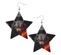 Wolves in the Flame Roar Prints Leather Star-Shaped Earrings Lightweight And Stylish Accessories For Parties Dances And Everyday Life.
