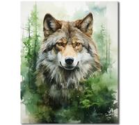 Wolves in the Forest Paint by Numbers Kits Canvas DIY Animal Oil Painting Paint by Numbers for Adults Beginner with Brushes and Acrylic Pigment for Student Bedroom Home Decor 16x20 inch Frameless
