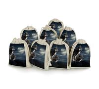 Wolves In The Moonlight Bunches Pocket Cotton And Hemp with Drawstring 8 Pieces Reusable Gift Bags Jewelry Pouch for Wedding DIY Craft Party (4.9 X 6.7 Inch)