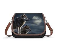 Wolves In The Moonlight Crossbody Bag for Women Leather Crossover Shoulder Handle Bag with Adjustable Strap Hobo Handbag Large Capacity Purse Work Handbag for Daily Outdoor