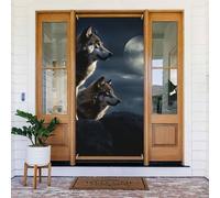 Wolves in The Moonlight Door Cover Decorations, Welcome Door Banner Backdrop Seasonal Spring Summer Porch Banner Sign Photo Background for Indoor Outdoor Party Decor 72.8 x 35.4 Inch