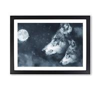 Wolves in The Moonlight Framed Print | A2 Black Framed Wall Art | Ready to Hang | Modern Nature Picture | Living Room Bedroom Lounge Office