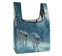 Wolves in The Moonlight Funny Reusable Grocery Bag Printed Fold-able Shopping Bags Washable Tote Lightweight Storage Pouch with Handle