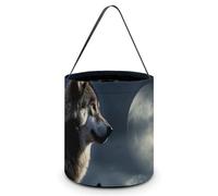 Wolves In The Moonlight Halloween Tote Candy Bags Trick Or Treat Candy Bags Reusable Candy Basket With Handles Multipurpose Gifts Bag For Festival Party Gathering
