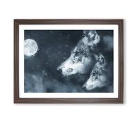Wolves In The Moonlight Modern Art Framed Print | A2 Walnut Framed Wall Art | Ready to Hang | Modern Nature Picture | Living Room Bedroom Lounge Office