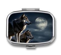 Wolves in The Moonlight Pill Box 2 Compartment - Small Metal Medicine Organizer Portable Pill Case for Purse Pocket Travel Vitamin Organizer for Men Women, BPA-Free