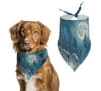 Wolves in The Moonlight Printed Dog Bandanas Novelty Pets Triangle Scarf Puppies Handkerchief for Small Medium Large Dogs Cats Rabbits