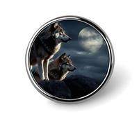 Wolves In The Moonlight Round Badge Brooch Aluminum Alloy Lapel Tie Pins Lightweight Fashion Brooch Badge For Men Women Costume Decorative Accessory