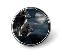 Wolves in The Moonlight Round Brooch Pin Aluminum Alloy Badge Pin Personalized Lapel Pin with Smooth Edges Fashion Accessories for Shirts Jackets
