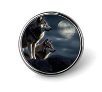 Wolves In The Moonlight Round Lapel Pins for Men Women Metal Button Pin Fashion Personalized Brooch Pins for Men Suits Cute Brooch Badge for Backpack Clothing Hat Bag Decoration