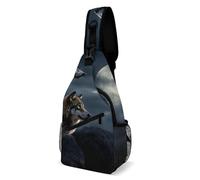 Wolves In The Moonlight Sling Bag with Rfid Blocking Causal Mens Crossbody Bag Lightweight Chest Pack Large Man Purse Travel Crossbody Backpack Shoulder Sling Backpack for Hiking Running Cycling