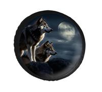 Wolves in The Moonlight Spare Tire Cover PVC Leather Spare Wheel Cover Dustproof Waterproof Jeep Tire Cover for 34inch Camper, RV Trailer, Truck, SUV Fit Diameter 28-34 Inch