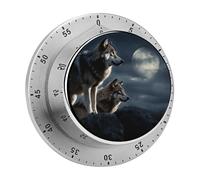 Wolves in The Moonlight Timers Kitchen Chef Cooking Timers Portable Countdown Alarm Loud Countdown Clock Waterproof Stainless Steel Timer Compact 60-Minute Mechanical Timer Daily Use