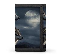Wolves in The Moonlight Wallet Compact Blocking Trifold Wallets with Zipper Minimalist Purse Wallet Credit Card Holder