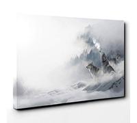 Wolves in The Winter Forest Landscape Canvas Print | Gallery Wrapped 30mm Frame Wall Art | 30x20 inches | Ready to Hang | Modern Landscape Picture | Living Room Bedroom Lounge Office