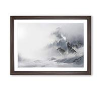 Wolves in The Winter Forest Landscape Framed Print | A2 Walnut Framed Wall Art | Ready to Hang | Modern Landscape Picture | Living Room Bedroom Lounge Office