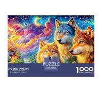 Wolves in Vivid Cosmic Valley with Cabin 1000-Piece Jigsaw Puzzle Cool Wolf Family Puzzle Game for All Ages 38x26cm/1000pcs