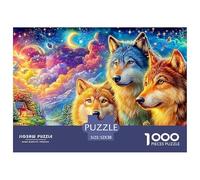 Wolves in Vivid Cosmic Valley with Cabin 1000 Piece Jigsaw Puzzle Cool Wolf Perfect Present for Boys, Girls, Men & Women 52x38cm/1000pcs