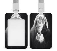 Wolves Love Under The Moon Wild Animal Badge Holders with Push-Pull Slot&Lanyard Waterproof Plastic Vertical Work ID Card Holder Portable Travel Document Protector Detachable Card Protector