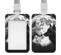 Wolves Love Under The Moon Wild Animal ID Badge Holder Durable ABS Plastic Card Case Protector with Lanyard,Push-Pull Slot,Stylish Lanyard ID Card Holders for Office Corporate Use