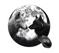 Wolves Love Under The Moon Wild Animal Mouse Pad, Oft and Durable Circular Pad, Non-Slip Rubber Base, Easy Gliding, Spill-Resistant Surface for Laptop, Office & Home