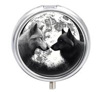 Wolves Love Under The Moon Wild Animal Pill Box with Mirror 3 Compartment Pill Organizer for Pocket Portable Medicine Container Holder to Hold Vitamins,Fish Oil