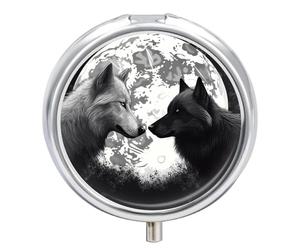 Wolves Love Under The Moon Wild Animal Pill Box with Mirror 3 Compartment Pill Organizer for Pocket Portable Medicine Container Holder to Hold Vitamins,Fish Oil