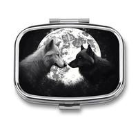 Wolves Love Under The Moon Wild Animal Pill Case Portable Medicine Organizer Compact Travel Pill Box Small Metal Medicine Box for Purse Pocket Pill Container Holder 2 Compartments Medication Holder
