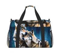Wolves Love Under The Moon Wild Animal Print Travel Duffel Bag for Men & Women, Foldable Travel Bags and Spacious Weekender Tote Bag for Storage Toiletry Luggage Personal Item, Black, L