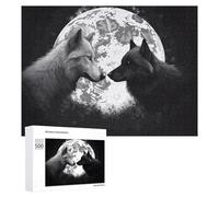 Wolves Love Under The Moon Wild Animal Puzzles for Adults Wooden Jigsaw Puzzle with Storage Box Personalized Exquisite Wooden Puzzle for Home Wall Decorative Puzzles&Relaxing Gifts 500 PCS Pieces