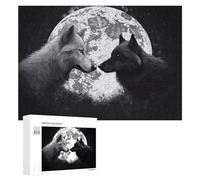 Wolves Love Under The Moon Wild Animal Puzzles for Adults Wooden Jigsaw Puzzle with Storage Box Personalized Exquisite Wooden Puzzle for Home Wall Decorative Puzzles&Relaxing Gifts 300 PCS Pieces