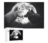Wolves Love Under The Moon Wild Animal Puzzles for Adults Wooden Jigsaw Puzzle with Storage Box Personalized Exquisite Wooden Puzzle for Home Wall Decorative Puzzles&Relaxing Gifts 1000 PCS Pieces