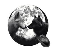 Wolves Love Under The Moon Wild Animal Round Mouse Pad Cute Funny Computer Mousepad Premium Washable Desktop Protection Mouse Mat with Non-Slip Rubber Base for Home Office