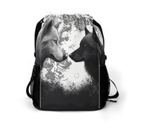 Wolves Love Under The Moon Wild Animal Sports Drawstring Backpack,Packsack with Shoe Compartment And Wet Proof Pocket for Youth