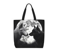 Wolves Love Under The Moon Wild Animal Tote Bag for Women, Zipper Casual Tote's Handbag for Travel, Work, Lightweight Laptop Bags Big Capacity Shoulder Bag Reusable Grocery Shopping Bags