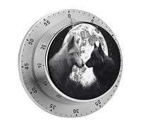 Wolves Love Under The Moon Wild Animal Visual Timer with Loud Alarm 60-Minute Kitchen Timers Exquisite Stainless Steel Body - Mechanical Desk Timer Countdown Clock for Cooking Chef Clock