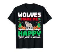 Wolves Make Me Happy - Snow Xmas Lights Christmas Tree Wolf T-Shirt