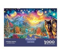Wolves, Moonlit Mountain Village at Night 1000Pc Jigsaw Puzzle Cool Wolf Perfect for Family Puzzle Nights, Adults & Kids 70x50cm/1000pcs