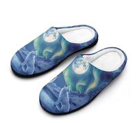 Wolves Northern Light Moon Cotton Slipper Cozy Plush Slippers Indoor House Closed Toe Shoes Anti-Skid Comfortable 11-12(42-43)
