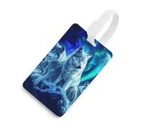 Wolves Northern Lights Luggage Tag for Suitcase Cute ID Tags Travel Baggage Identifier Labels White-Style