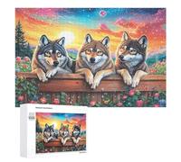 Wolves on Fence with Red Moon And Sun 1000 Piece Jigsaw Puzzle for Family Living Room Activity Teamwork Skill Gift for Family Time 1000 PCS