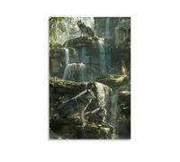 Wolves on The Stones by The Waterfall Canvas Poster Wall Art - Modern Wild Animals Landscape Prints, Stylish Decor for Bathroom Living Room Study Space 08x12inch(20x30cm)
