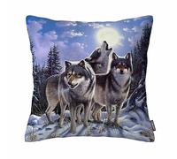 Wolves Pillow Cover, Wild Wolf in Winter Forest With Full Moon Pillow Cases 18X18 Inches Cotton Linen(Twin Sides)
