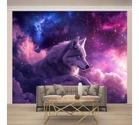 Wolves, Purple Clouds Non-Woven 3D Muralstarry Sky Wallpaper Modern Art Photo Wall Murals 500X280Cm (Wxh), for Bedroom Living Room Tv Backdrop Hallway Hall Lounge