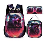 Wolves School Backpack 3 Piece Set for Boys Age 6, Animal Wolf Book Pack School Supplies Bundle Year 5-7 for Young Learners Outdoor Learning Family Trips and Weekend Adventures